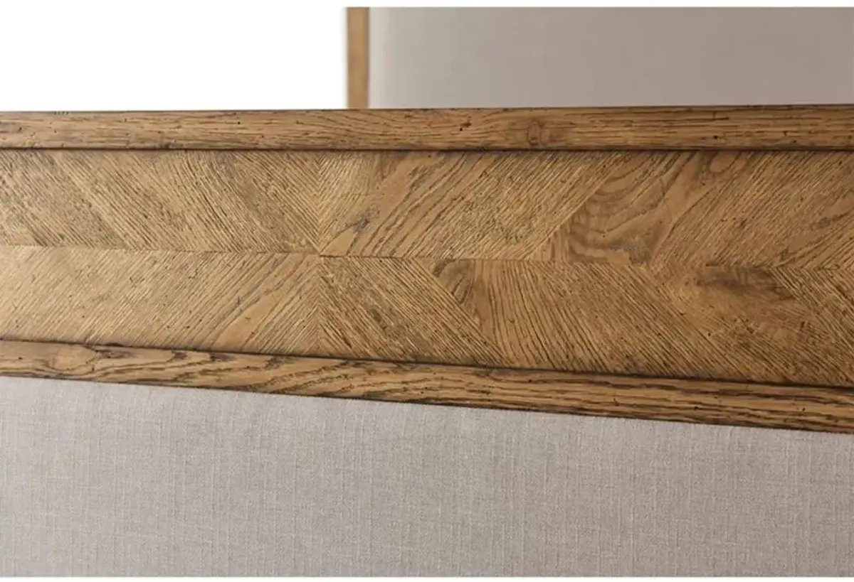 Ayra Mid Century Dawn Brown Oak Wood Herrigbone Canopy Bed - King