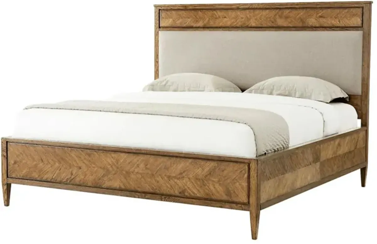 Ayra Mid Century Dawn Brown Oak Wood Herrigbone Bed - Queen