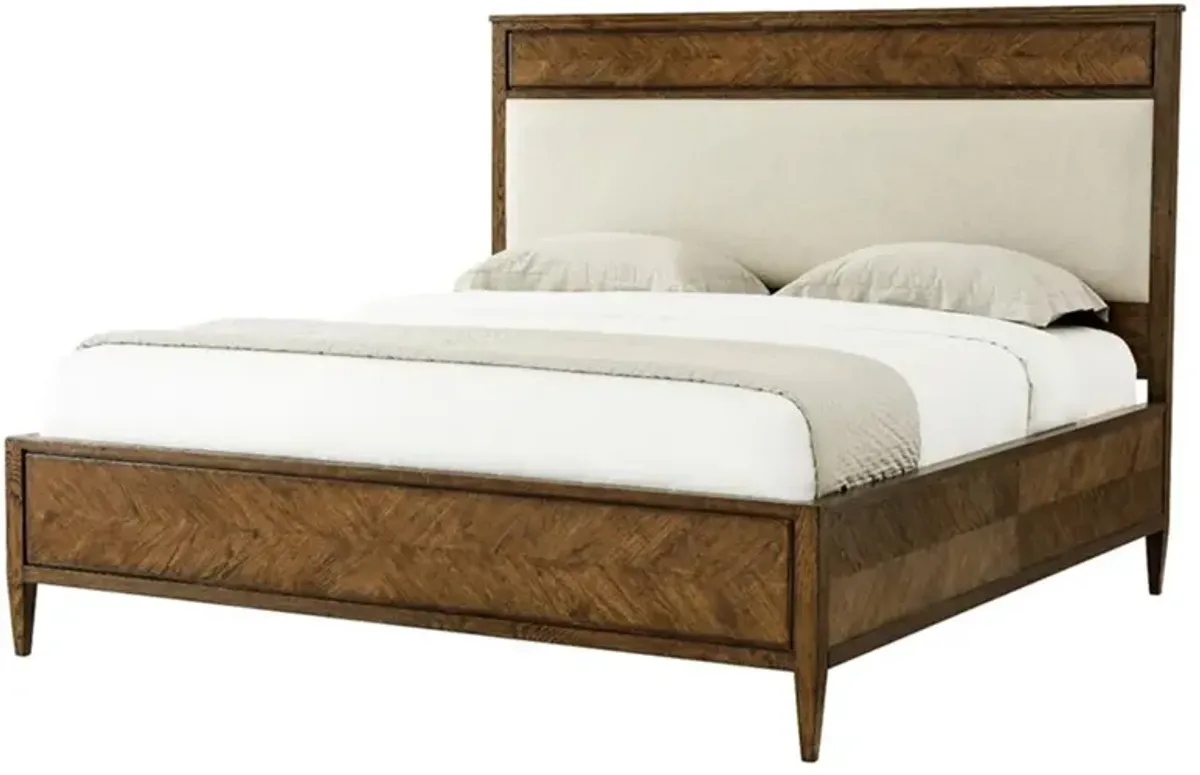 Ayra Mid Century Dusk Brown Oak Wood Herrigbone Bed - Queen