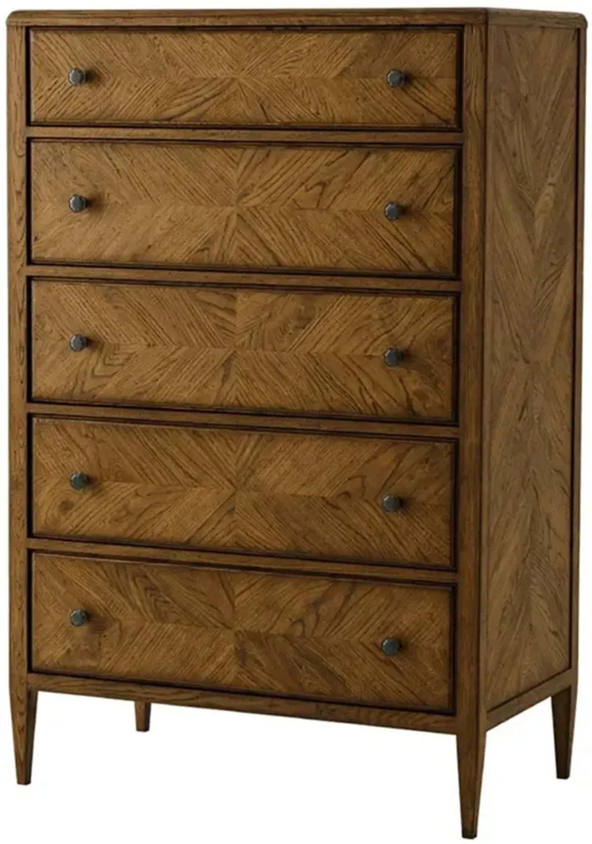 Ayra Dusk Brown Herringbone Oak Wood 5 Drawer Tall Chest