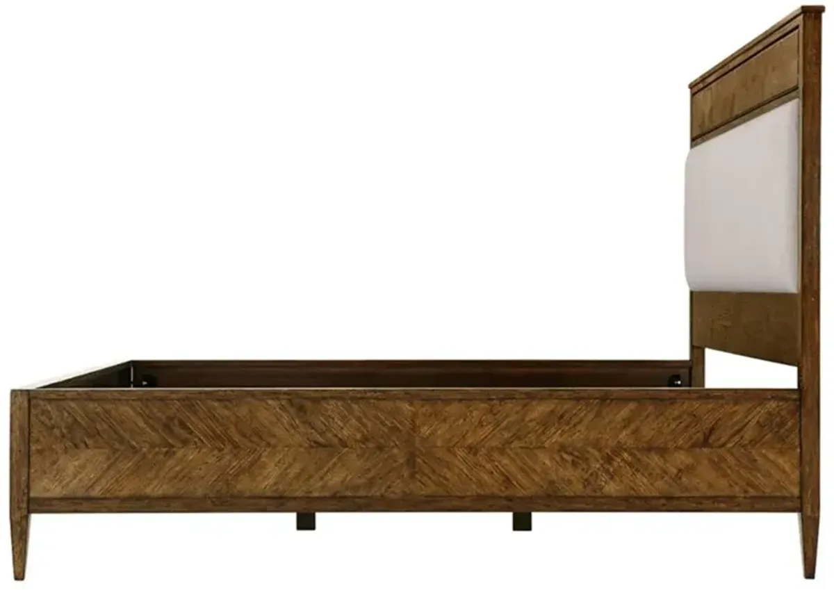 Ayra Mid Century Dusk Brown Oak Wood Herrigbone Bed - King