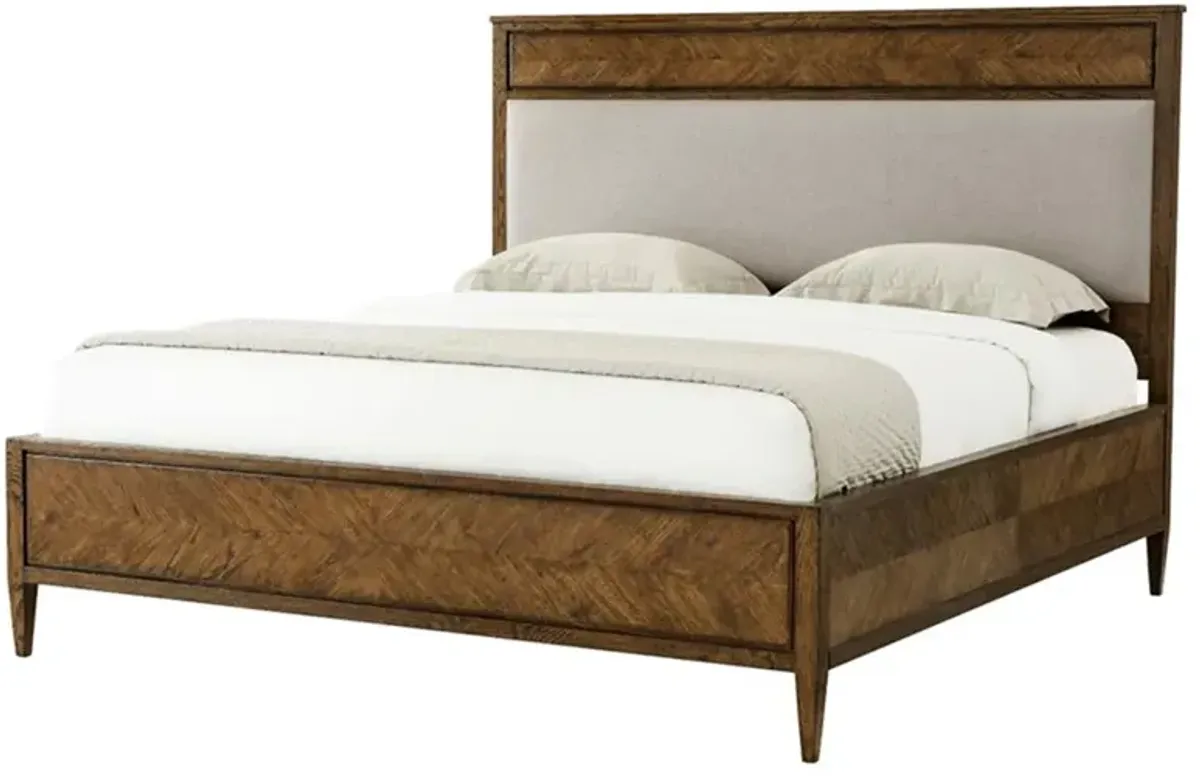 Ayra Mid Century Dusk Brown Oak Wood Herrigbone Bed - King