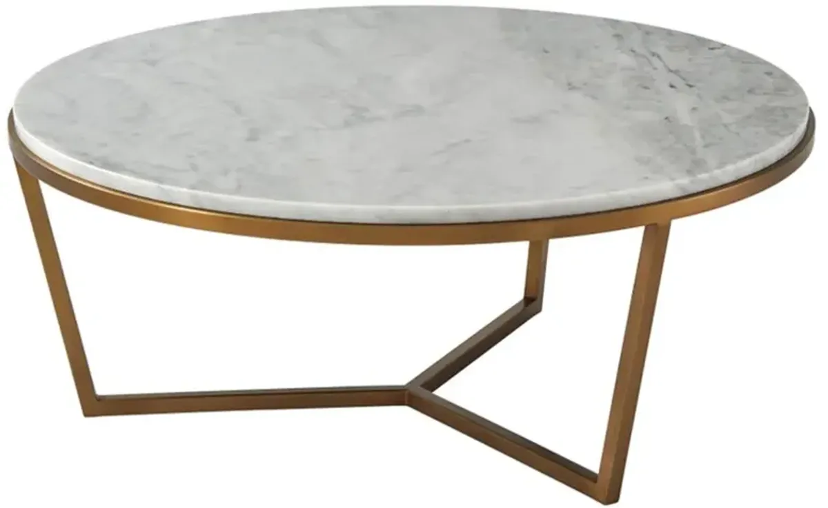 Zarelle White Marble Brass Steel Round Coffee Table - Small