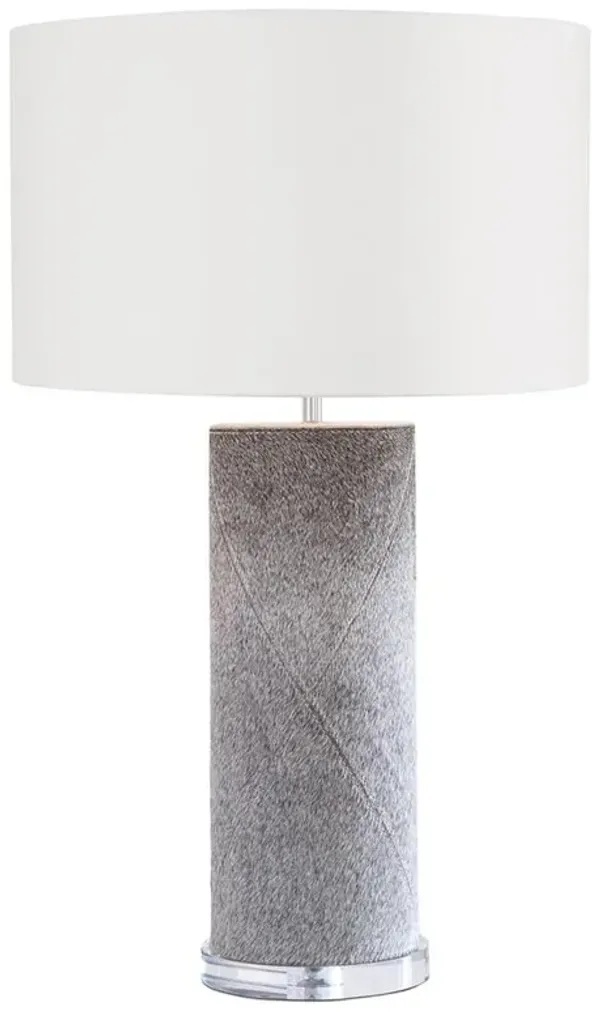Andres Modern Classic Grey Hide Column Bedside Table Lamp