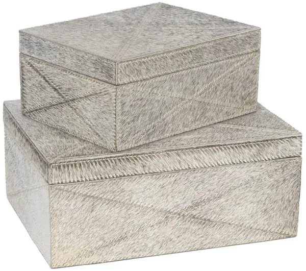 Andres Modern Classic Grey Hide Decorative Box - Set of 2