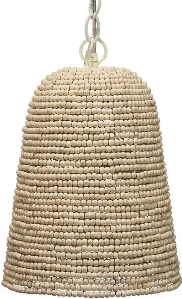 Kevin Coastal Beach Off White Mango Wood Beads Iron Chain Single Pendant