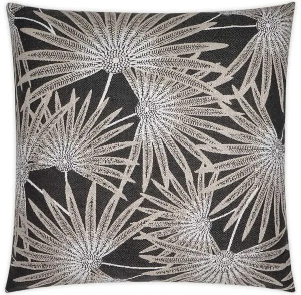 Fauna Global Black Sunbrella Leaf Print Indoor Outdoor Throw Pillow -22x22