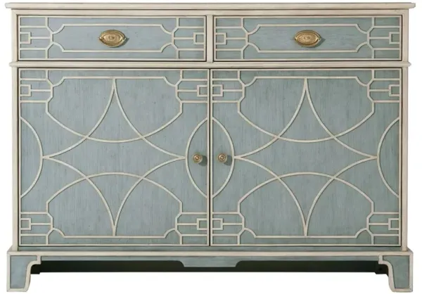 Quinn French Country Grey Wood Fretwork Cabinet