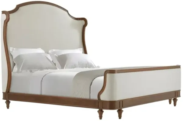 Vangie Updated Traditional Beige Performance Brown Wood Wingback Bed - King