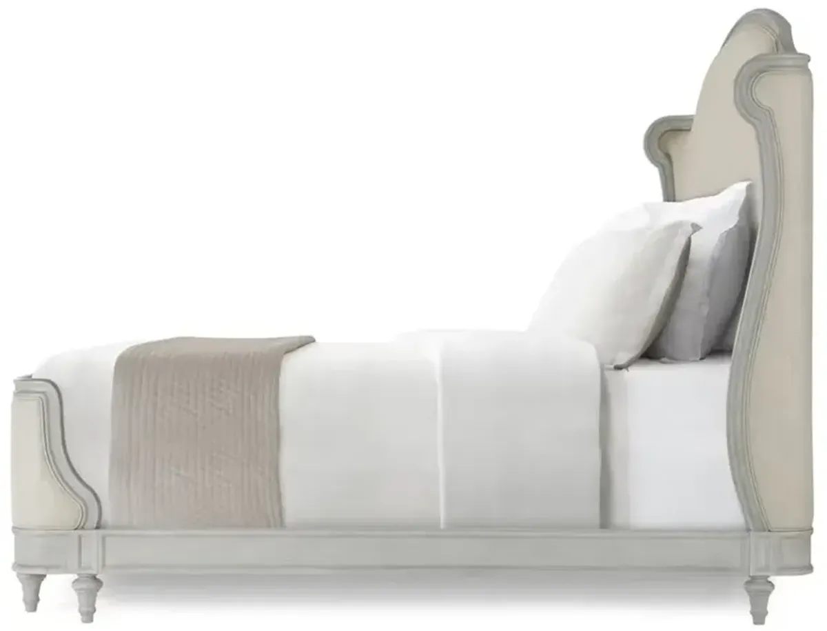 Vangie Updated Traditional Beige Performance White Wood Wingback Bed - King