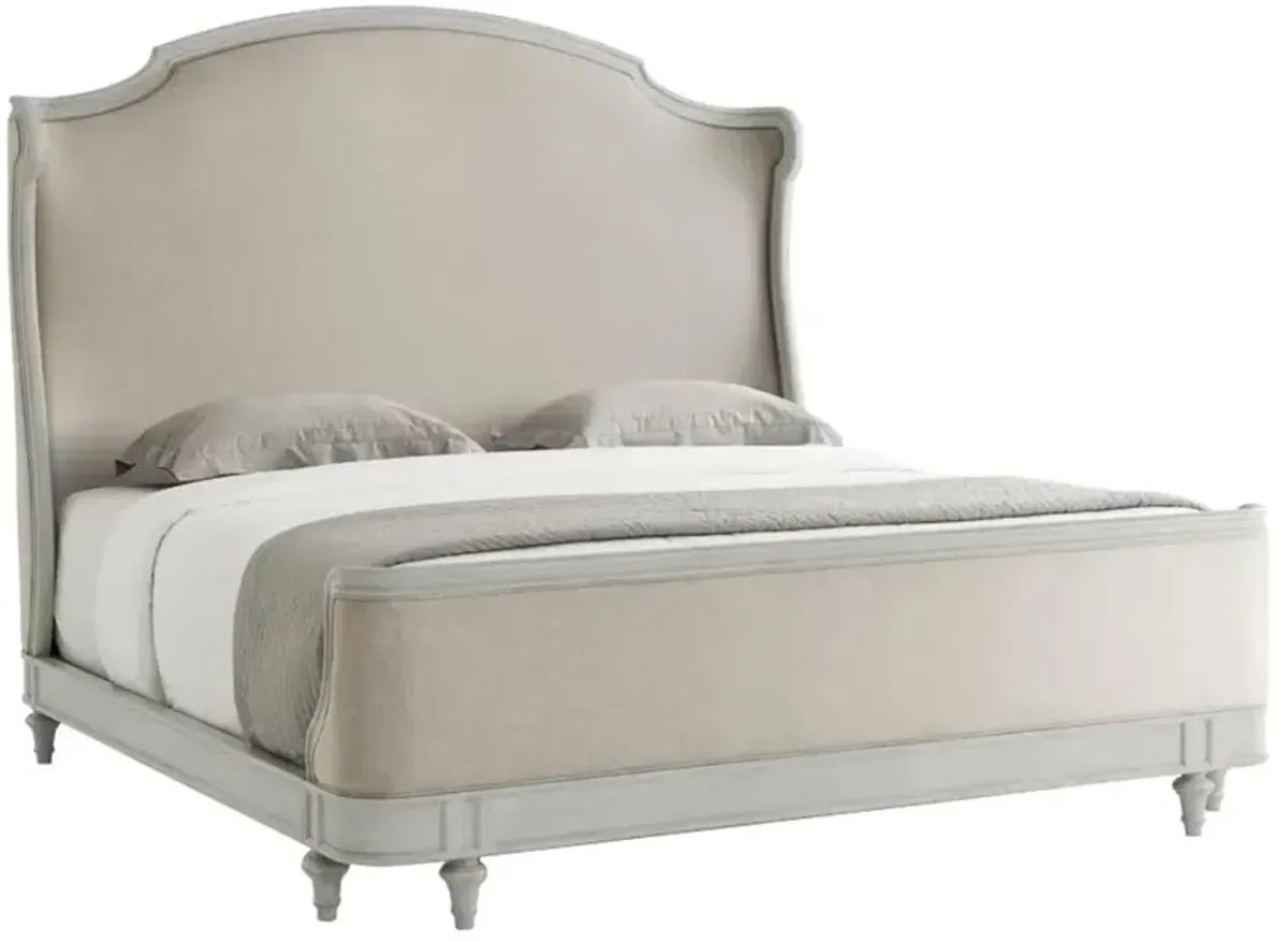 Vangie Updated Traditional Beige Performance White Wood Wingback Bed - King