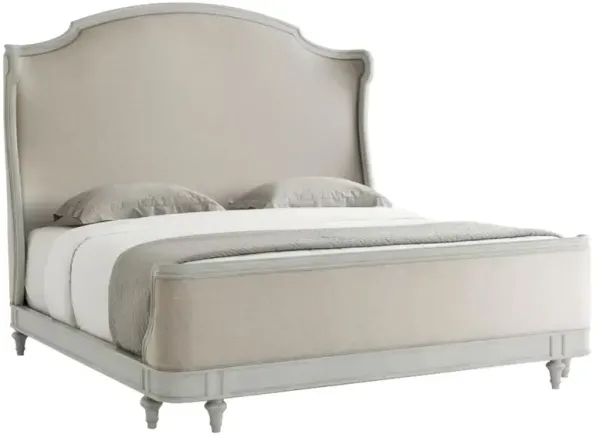 Vangie Updated Traditional Beige Performance White Wood Wingback Bed - King