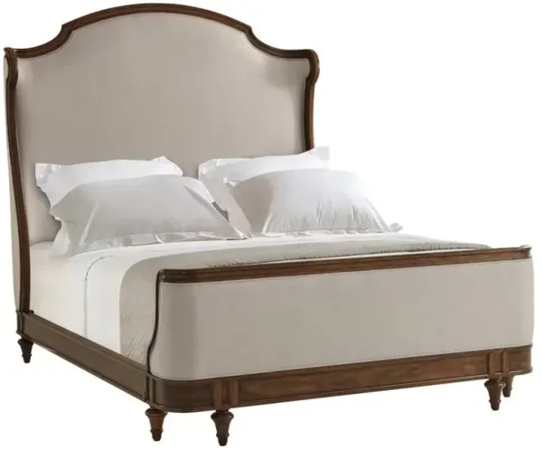 Vangie Updated Traditional Beige Performance Brown Wood Wingback Bed - Queen