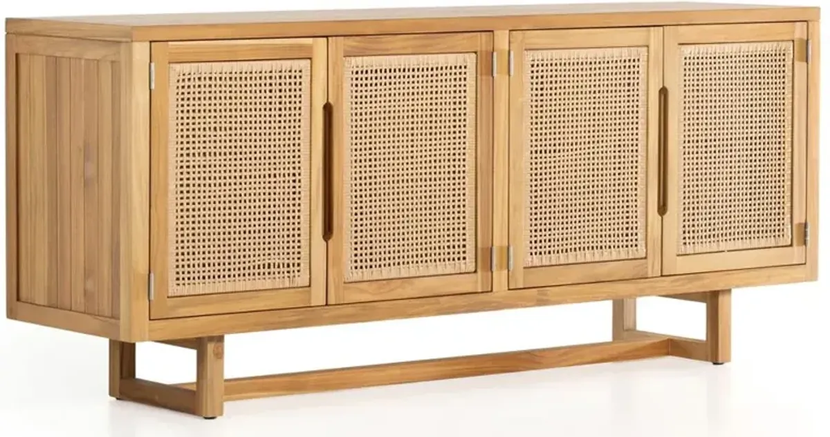 Tropica Coastal Beach Natural Brown Teak Wood Faux Rattan Outdoor Sideboard