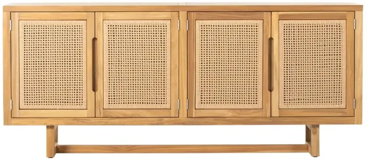 Tropica Coastal Beach Natural Brown Teak Wood Faux Rattan Outdoor Sideboard