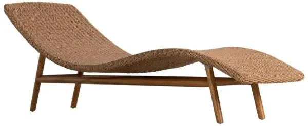 Ivanna Coastal Beach Natural Brown Woven Seat Teak Wood Frame Outdoor Chaise Lounge
