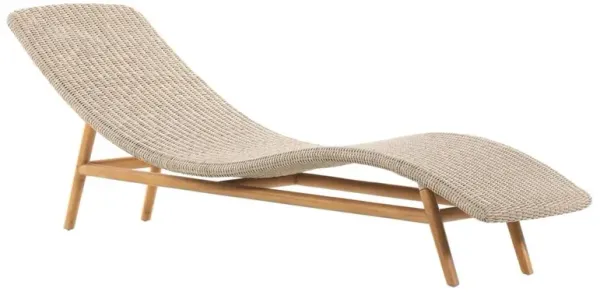 Ivanna Coastal Beach White Woven Seat Brown Teak Wood Frame Outdoor Chaise Lounge