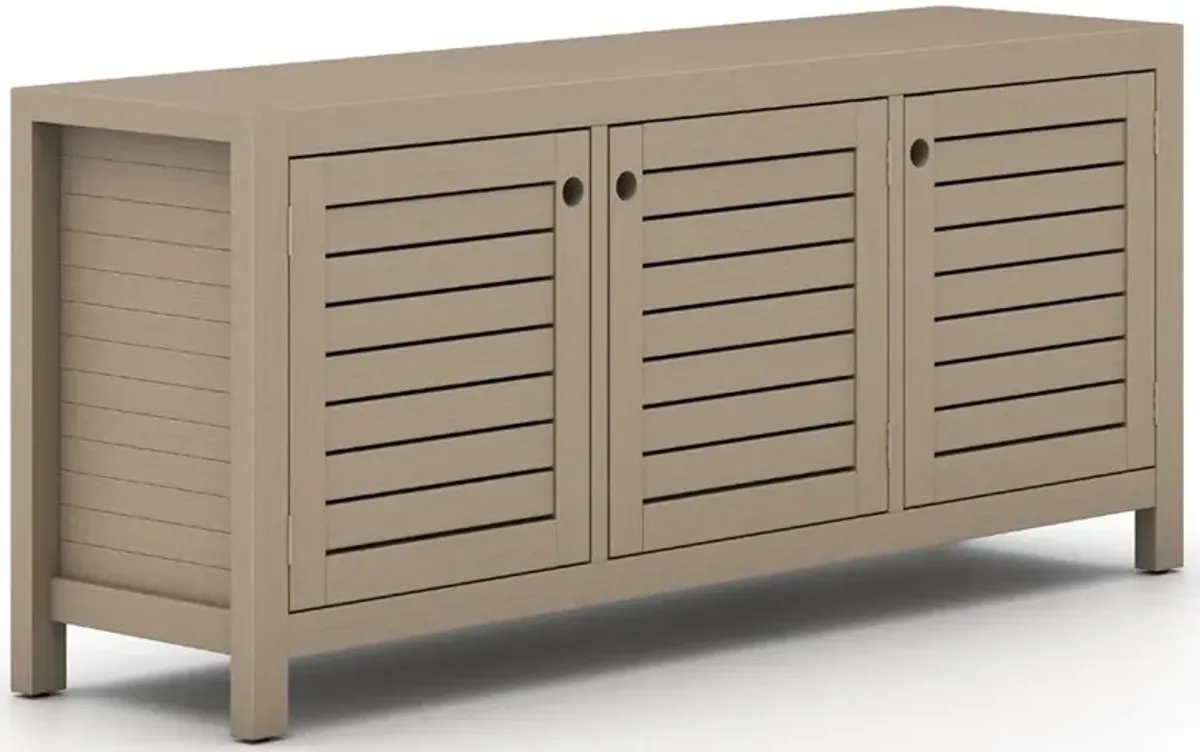 Camille Rustic Lodge Natural Teak Wood 3 Door Outdoor Sideboard