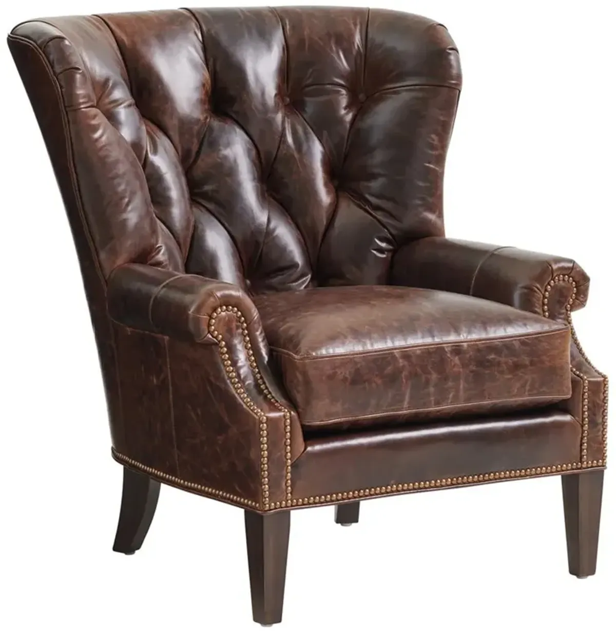 Atwater Rustic Lodge Brown Leather Nailhead Trim Tufted Wing Chair