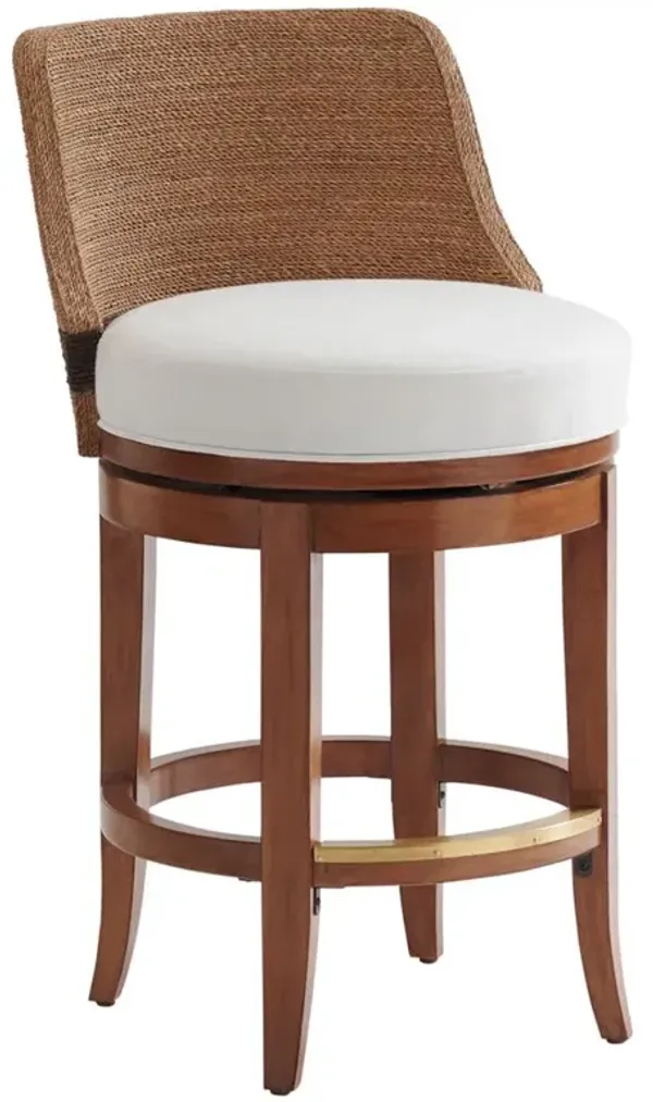 Kipton Coastal Beach White Performance Woven Rope Swivel Counter Stool