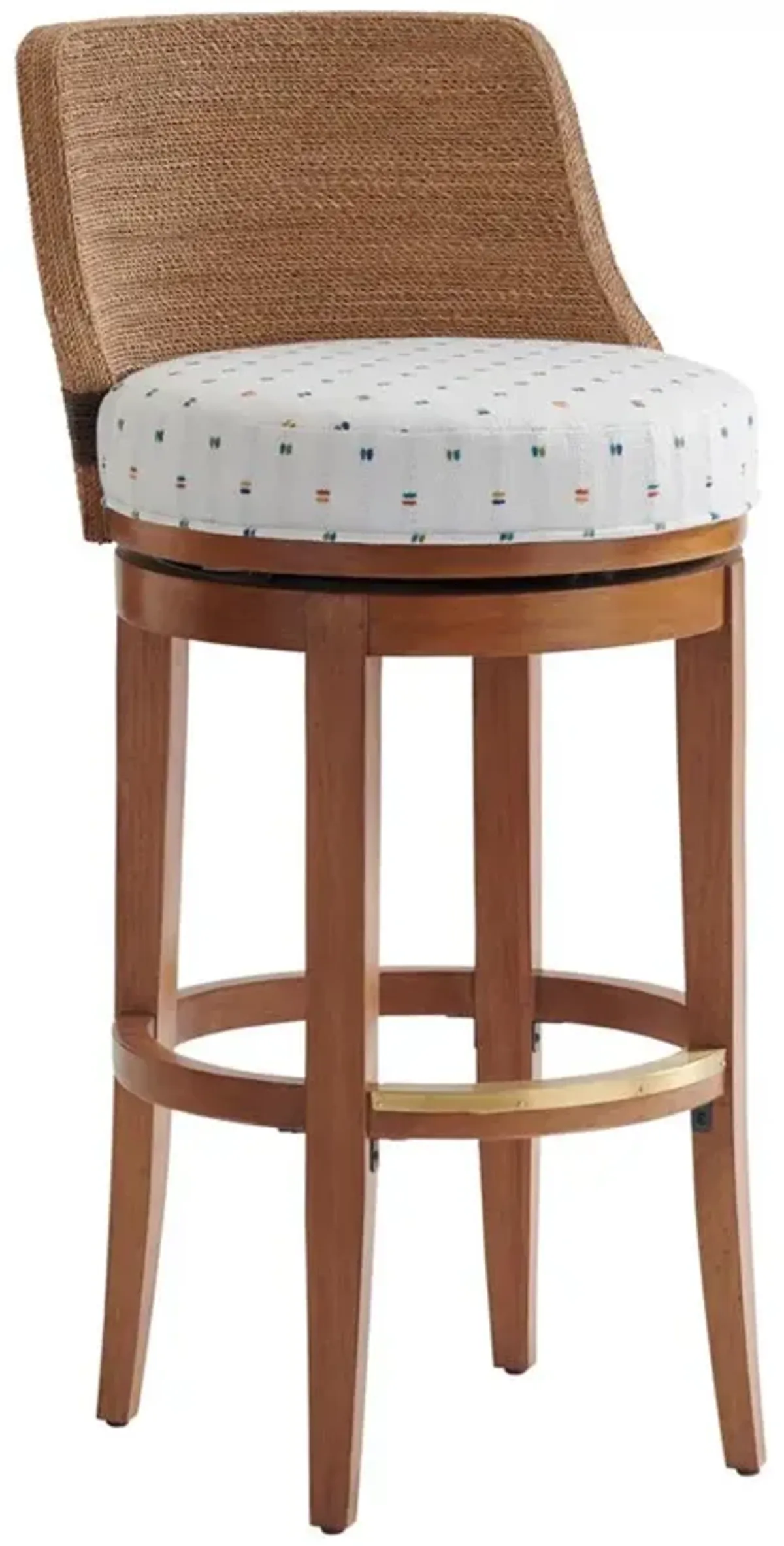 Kipton Coastal Beach White Patterned Upholstered Woven Swivel Bar Stool