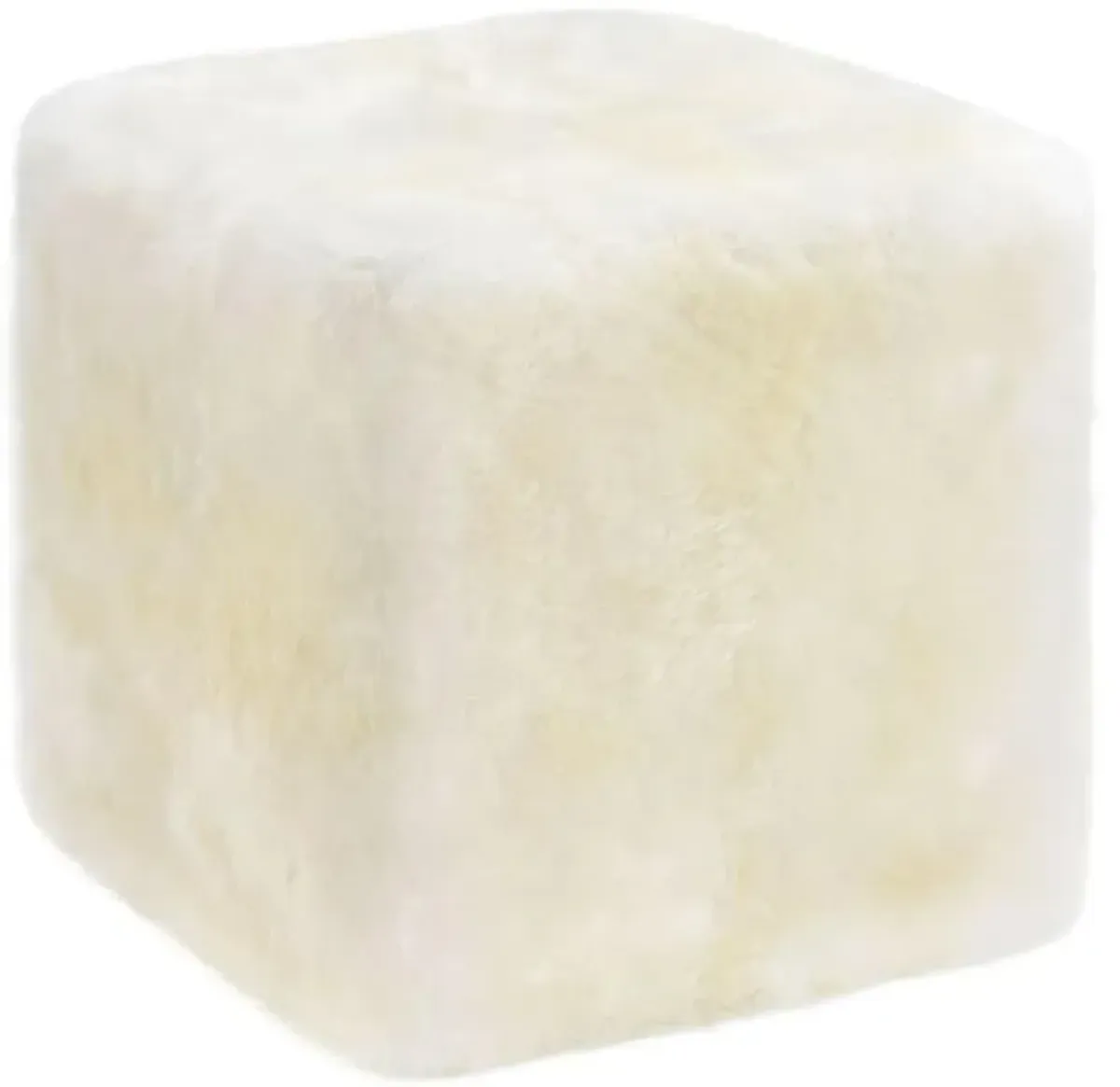 Harris Modern Classic White Long Wool Sheepskin Square Pouf