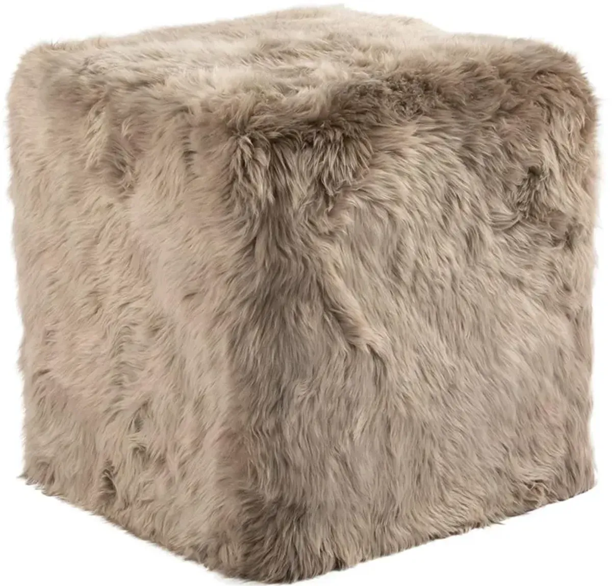 Harris Modern Classic Light Brown Long Wool Sheepskin Square Pouf