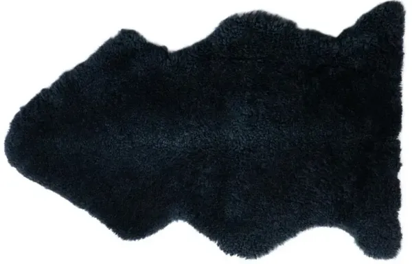 Coen Modern Dark Navy Curly Short Wool Sheepskin Single Pelt Fur Rug - 2'x3'1"