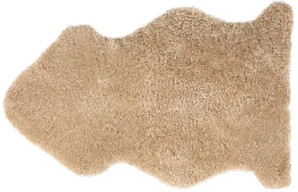 Coen Modern Light Beige Curly Short Wool Sheepskin Single Pelt Fur Rug - 2'x3'1"