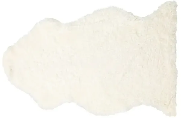 Coen Modern White Curly Short Wool Sheepskin Single Pelt Fur Rug - 2'x3'1"