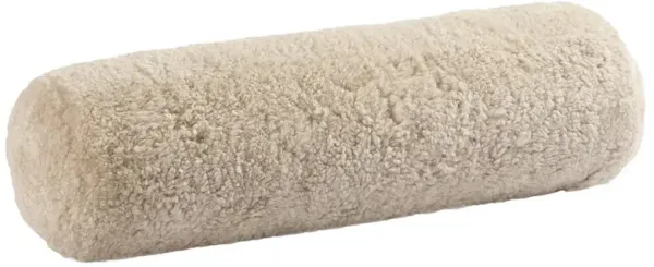 Zola Modern Light Beige Curly Short Wool Sheepskin Bolster Pillow - 8x30