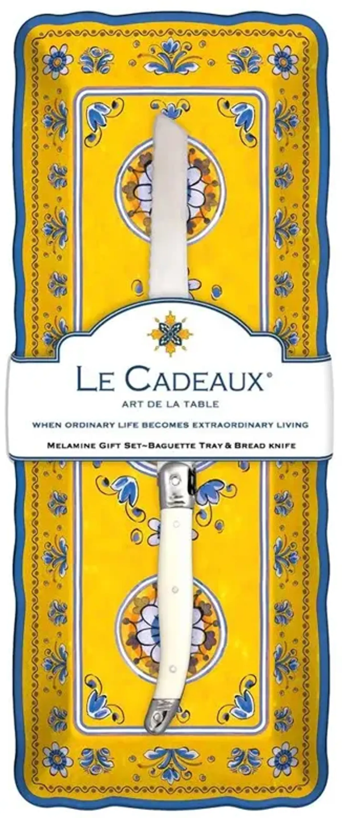 Benidorm Global Bazaar Yellow Melamine Floral Baguette Tray Gift Set