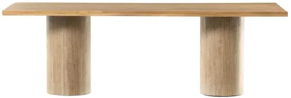 Elene Rustic Natural Brown Oak Travertine Base Rectangular Dining Table - 94"W