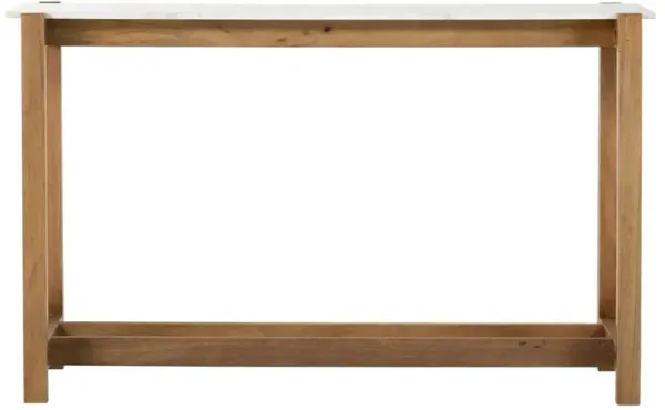 Yanko Mid Century White Marble Top Natural Brown Mango Wood Bar Table - 70"W