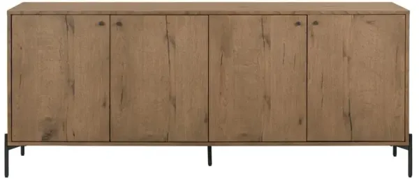 Alina Rustic Lodge Brown Oak Wood Black Iron 4 Door Rectangular Sideboard