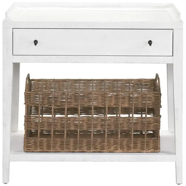 Alli Coastal Beach White Oak Wood Brown Woven Basket 1 Drawer Nightstand