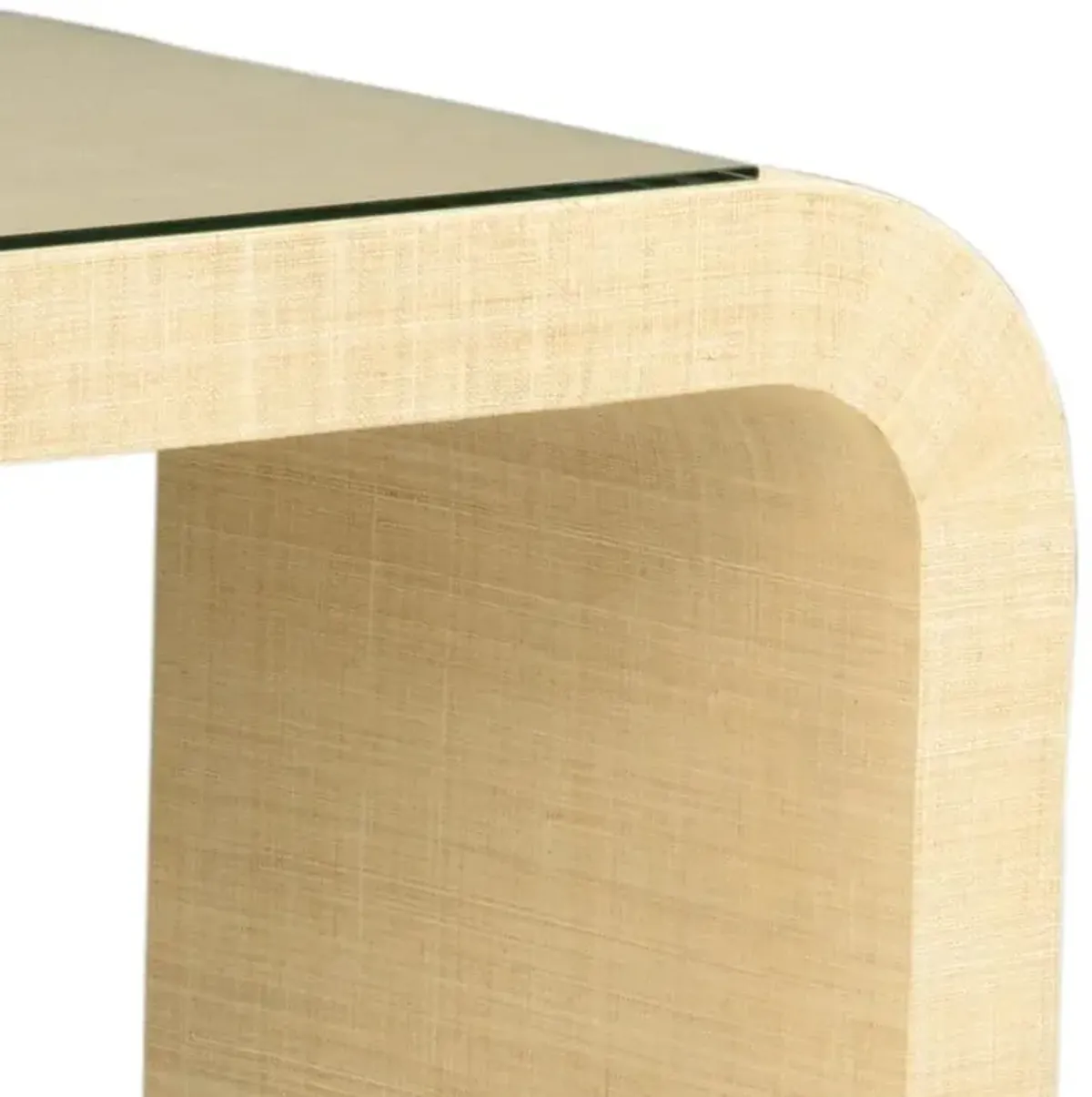 Ryder Regency Cream Raffia Brass Accent Console Table