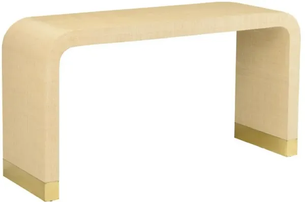 Ryder Regency Cream Raffia Brass Accent Console Table