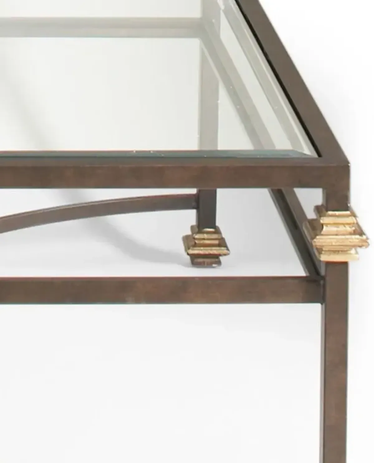 Capri Updated Traditional Glass Bronze Metal Gold Accent Coffee Table