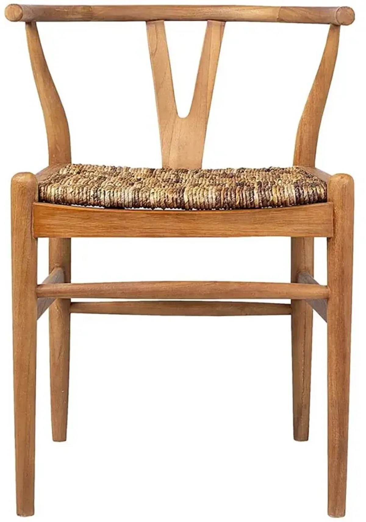 Sean Coastal Beach Natural Teak Wood Rattan Wishbone Dining Side Chair