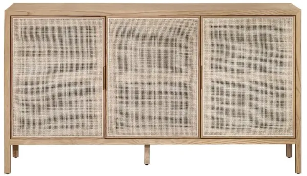 Ronaldo Coastal Beach Natural Oak Wood Woven Rattan 3 Door Sideboard