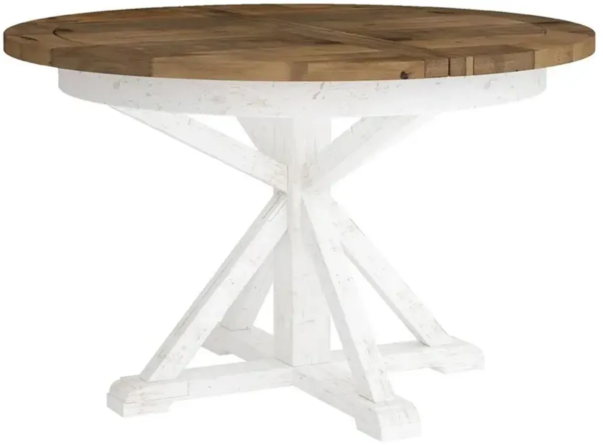 Pam Rustic Lodge Brown Pine Wood White Base Extendable Round Dining Table - 47-63"W