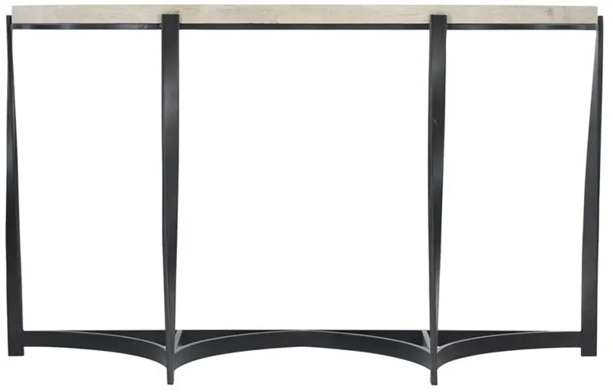 Brooks French Country Beige Stone Black Twisted Steel Demilune Console Table