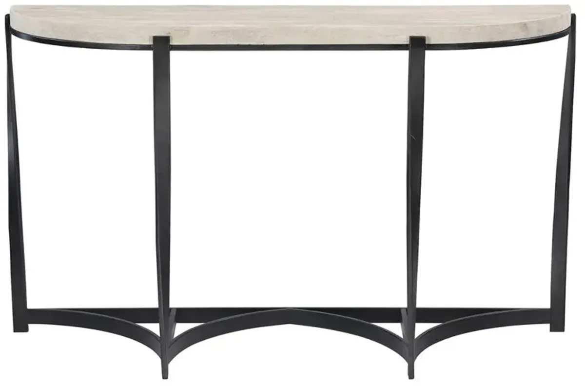 Brooks French Country Beige Stone Black Twisted Steel Demilune Console Table