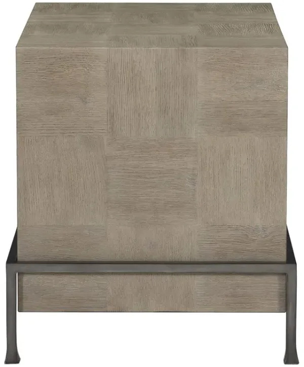 Raelynn Rustic Lodge Grey Wood Steel Base Rectangular Block Side Table