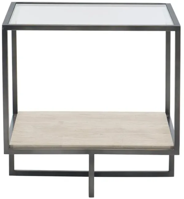 Vincent Industrial Clear Tempered Glass Bronze Steel Frame Square Side Table