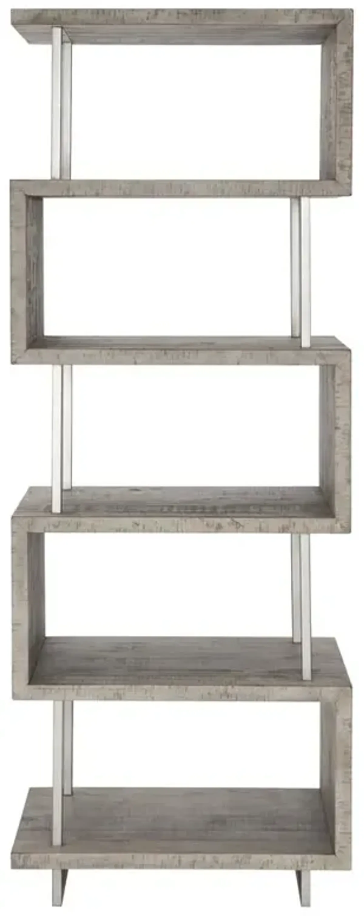 Chase Modern Classic Grey Pine Wood Silver Stainless Steel Etagere