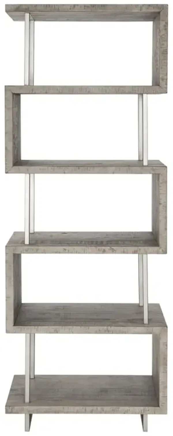 Chase Modern Classic Grey Pine Wood Silver Stainless Steel Etagere