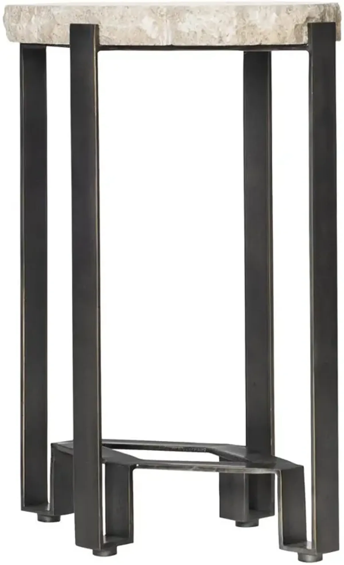 Vivian Industrial White Travertine Stone Top Bronze Steel Drink Side End Table