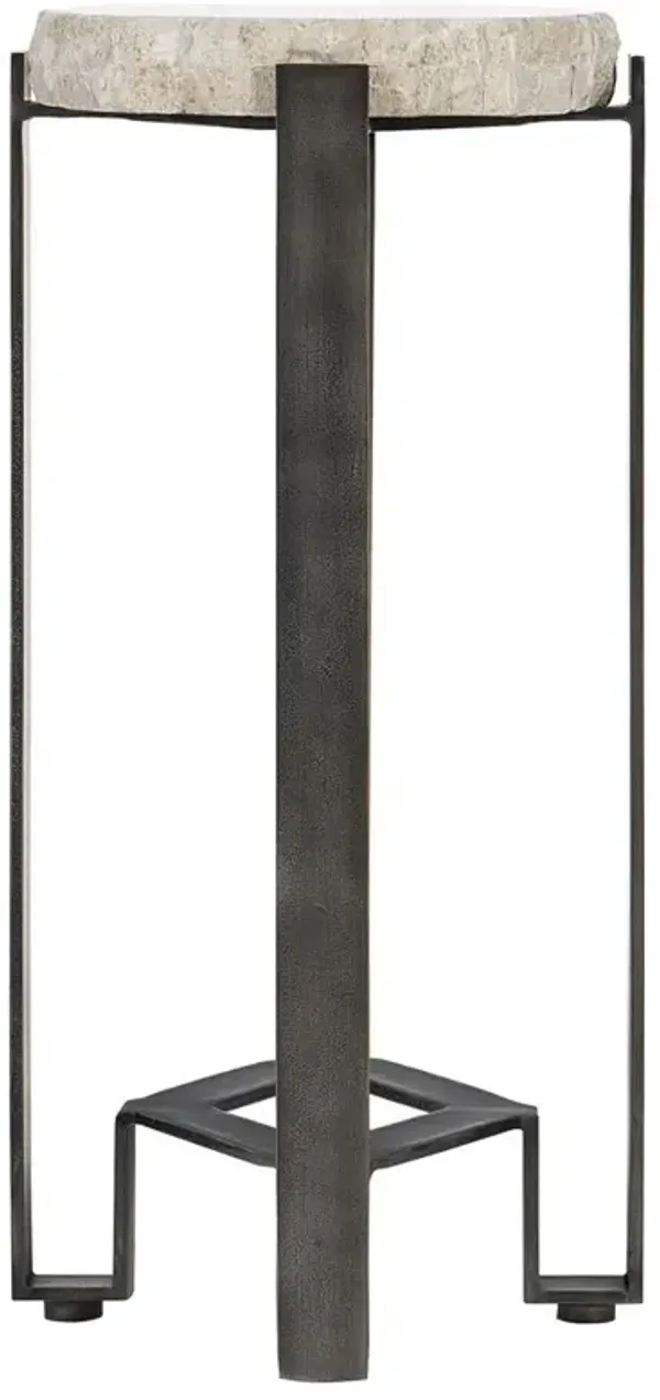 Vivian Industrial White Travertine Stone Top Bronze Steel Drink Side End Table